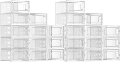 Vista 11 de SONGMICS Cajas de zapatos, paquete de 12 organizadores de almacenamiento de zapatos, cajas apilables de plástico transparente para armario, tenis