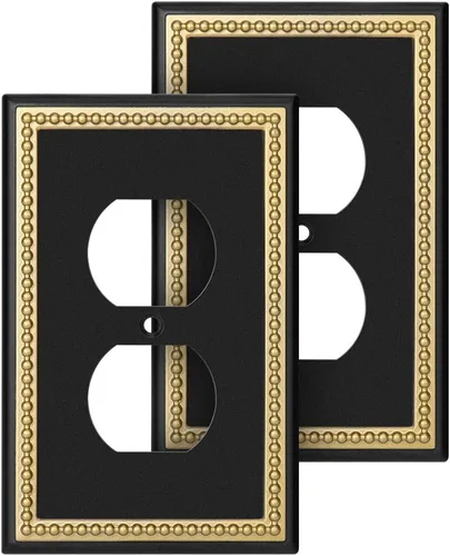 Vista 13 de Placa decorativa de pared con marco perlado para placa de interruptor (palanca doble, negro y dorado oscuro)