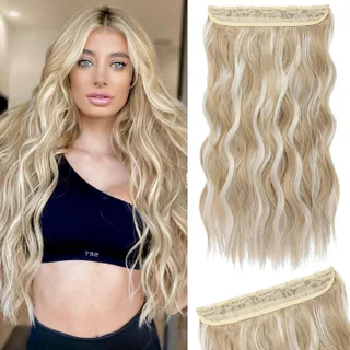 REECHO Extensiones de cabello rubio, extensiones de una pieza con clip de 20" para mujer, extensiones de cabello sintético suave y natural con ondas