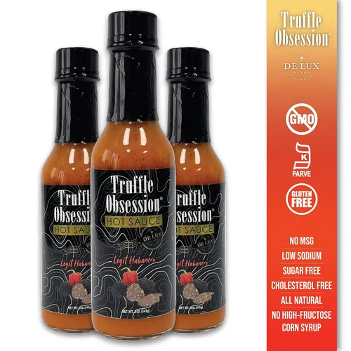 Vista 3 de De Lux Farms -Salsa picante gourmet de trufa obsession (legit habanero, calor intenso) - Salsa picante certificada Kosher con aceite de habanero