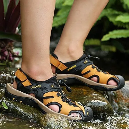 Vista 8 de Sandalias deportivas para hombre, sandalias de senderismo al aire libre, sandalias de agua con punta cerrada, informales, ligeras, transpirables
