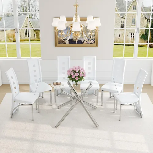 Vista 12 de Juego de mesa de comedor moderna para mesa de comedor negra de 4,63 pulgadas, juego de 4 con patas de metal dorado, mesa de cocina rectangular