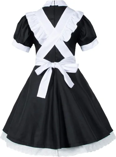 Vista 4 de Wannsee Juego de 6 piezas de delantal de sirvienta francesa de Lolita de anime japonés, para disfraz, cosplay, guantes y calcetines, negro
