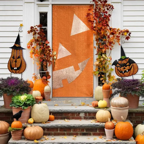Vista 2 de Linfevisi Estacas de metal para jardín de Halloween, letrero de Halloween, decoración de calabaza, estacas de metal Jack-O'-Lantern, decoración