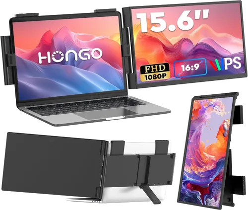 Vista 8 de HONGO Monitor portátil con soporte 15.6 pulgadas, extensor de pantalla para portátil 1080P FHD para USB C hdmi pantalla portátil Vesa compatible