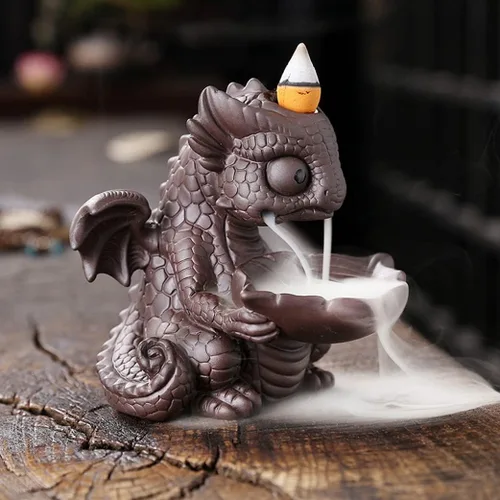 Vista 2 de Creative Dinosaur Backflow Incienso Burner Humo Cascada Zen Room Incienso Joss Aromaterapia Incienso Titular
