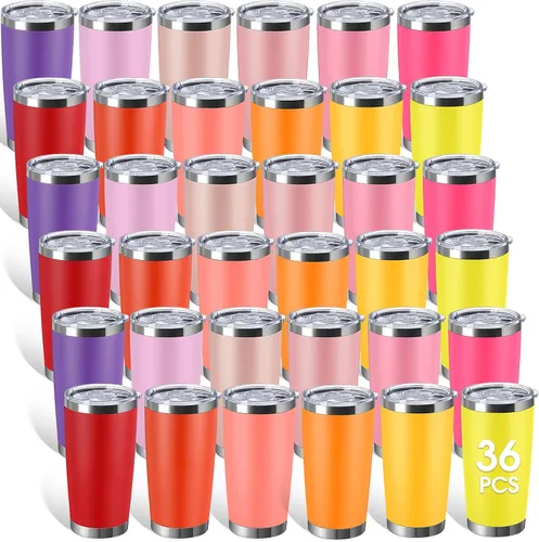 Vista 12 de Sieral 36 Pack Stainless Steel Tumblers Bulk with Lids, 20 oz, Cool Color Color fresco