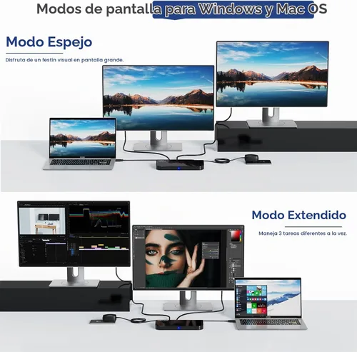Vista 3 de WAVLINK Estación de acoplamiento USB para laptop con dos monitores, DisplayLink para M1-M5 Mac/MacBook Neo, Windows, ChromeOS