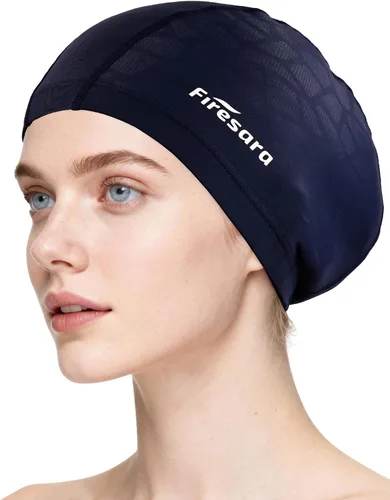 Vista 12 de Gorro de natación de tela Firesara, gorro de baño de alta elasticidad mantiene el cabello limpio y transpirable, se ajusta tanto al cabello largo