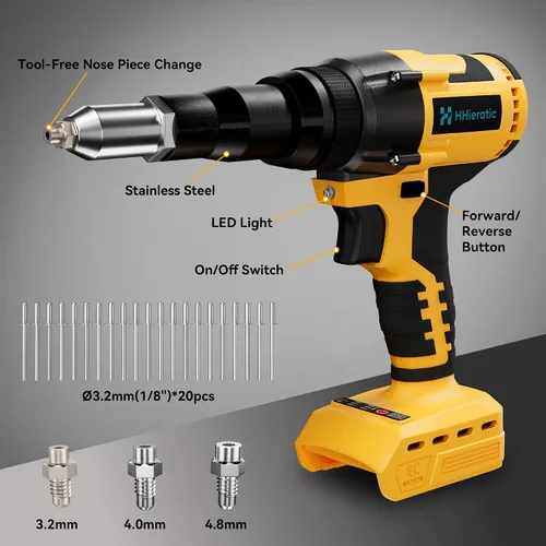 Vista 2 de Kit de herramienta de remache sin cable compatible con batería Dewalt 20V (solo herramienta), pistola de remache sin cable sin escobillas con 3