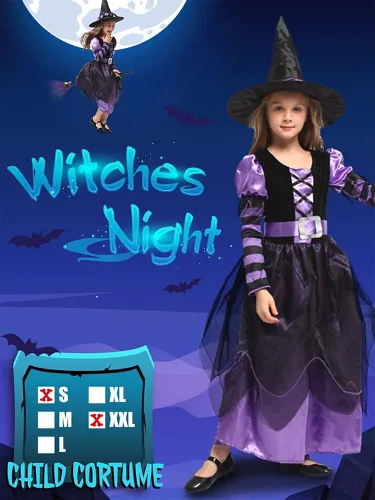 Vista 2 de Narecte Halloween Costumes for Girls Halloween Costumes,Witch Costume for Girls Witch Costume,Kids Witch Costume