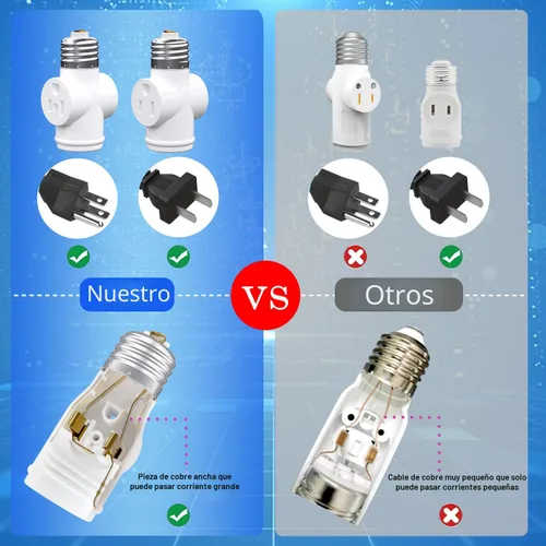 Vista 3 de Adaptador de Enchufe de Luz, Convierta Enchufe de Luz E26 a Adaptador de Enchufe de 3 Puntas y Enchufe de Bombilla, 1 Paquete (Blanco)