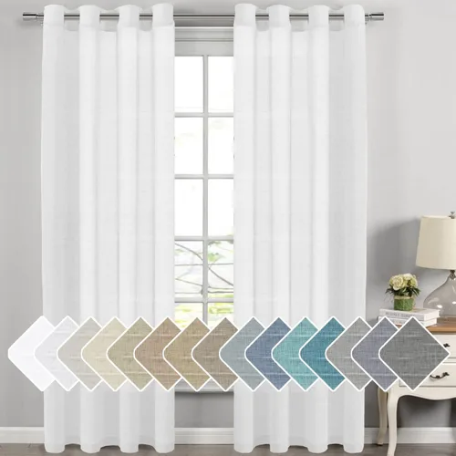 Vista 89 de H.VERSAILTEX Cortinas de lino de mezcla natural para sala de estar/cortinas de lino semitransparentes reductoras de luz de 54 pulgadas de largo