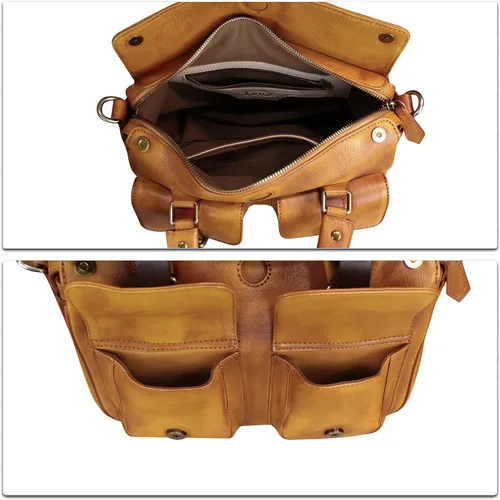 Vista 7 de Bolso de cuero genuino para mujer, estilo retro, hecho a mano, con asa superior, bolso de hombro, bolso cruzado de diseñador
