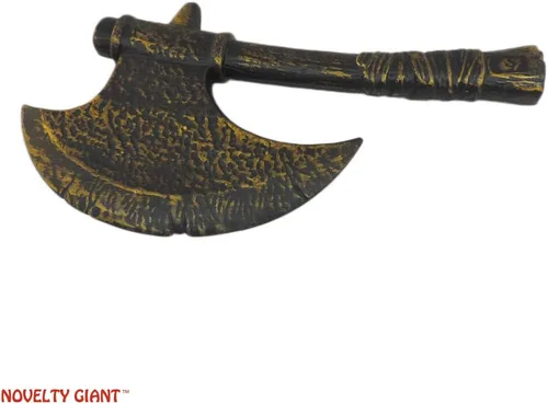 Vista 3 de Accesorio de disfraz de hacha de mano vikingo medieval bárbaro para disfraz de Tomahawk, color negro