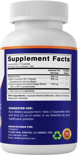 Vista 8 de Berberina Vitamática con Canela de Ceilán, Extracto de Cúrcuma - 240