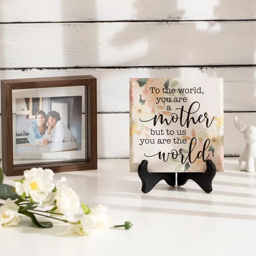 Vista 2 de LukieJac Regalo para el día de la madre para la mejor mamá del mundo, placa de cerámica de 6 pulgadas y 6 pulgadas, regalo de hijo, hija, suegra