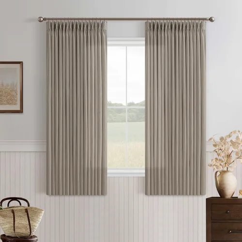 Vista 52 de TWODRAPES Cortinas de Lino Plisadas con Pinza Beige Blancas de 54 Pulgadas de Largo 2 Paneles para Comedor Cocina Dormitorio Plisadas Semi