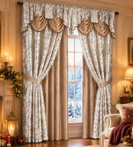 Vista 11 de GOHD Samba Star. Panel de cortina de ventana jacquard con cenefa elegante adjunta y respaldo de tafetán. Juego de 2 piezas. Cada pieza de 54 Borgoña