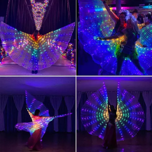 Vista 3 de Alas LED Isis para danza del vientre, alas iluminadas para adultos, 300 cuentas de lámpara brillantes con palos telescópicos para mujeres, niños