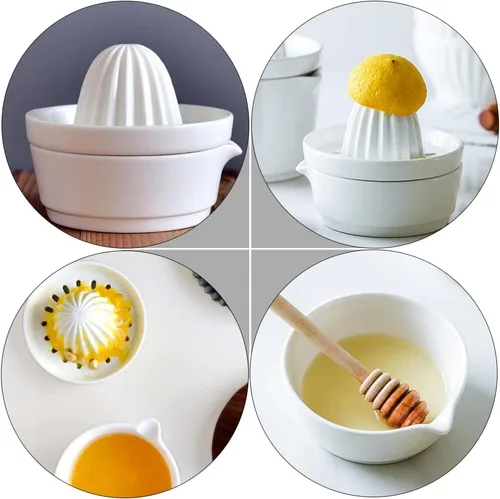Vista 6 de Zerodeko Exprimidor manual de limón cítrico, exprimidor de jugo de frutas de cerámica, apto para lavavajillas, resistente y pomelo, color blanco