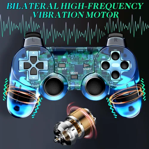 Vista 3 de Degulan Wireless Controller Compatible with PS-2 Console, Remote Gamepad for Play 2 (ClearRed and ClearBlue)