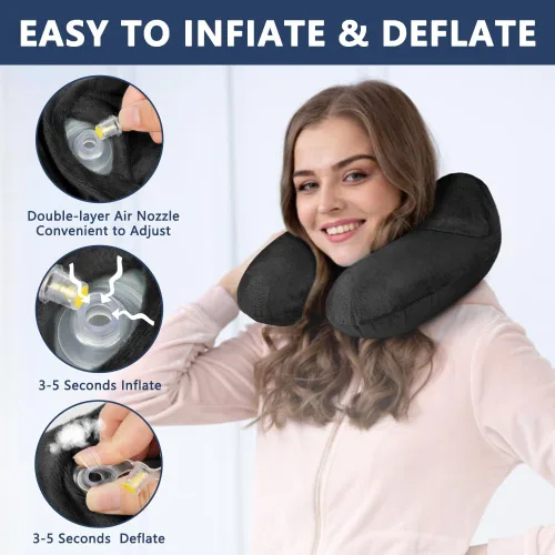 Vista 5 de flintronic Almohada inflable de viaje, almohada inflable de viaje para avión, soporte de cuello de terciopelo suave, almohada ergonómica ligera