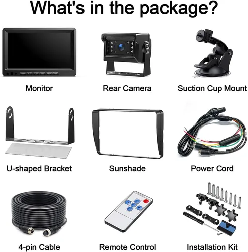 Vista 9 de Fookoo Sistema de cámara de respaldo con cable HD 1080P de 7 pulgadas, cámara de visión trasera impermeable IP69 a prueba de vibraciones, visión