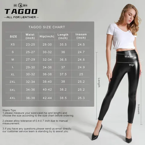 Vista 5 de Tagoo Womens Stretchy Faux Leather Leggings Pants Sexy Red High Waisted Tights