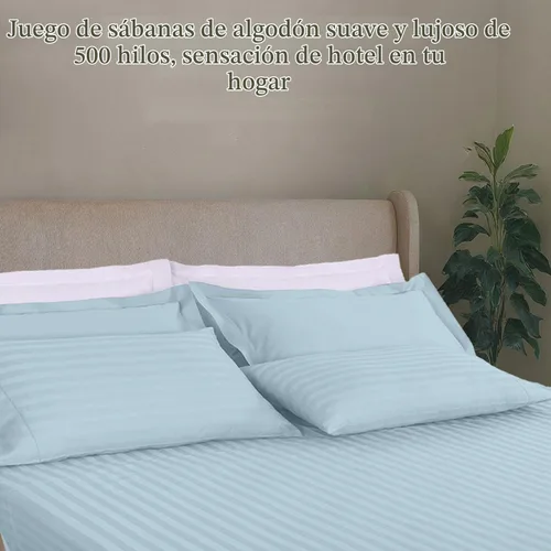 Vista 2 de Threadmill Juego de ropa de cama de algodón de lujo de 500 hilos tamaño Queen de 4 piezas, sábanas suaves y sedosas con bolsillo profundo elástico