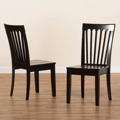 Vista 8 de Baxton Studio Minette - Juego de sillas de comedor de transición, madera marrón oscuro, 2 piezas