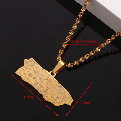 Vista 2 de Collar con colgante de mapa de Puerto Rico de acero inoxidable, joyería de mapa de puertorriqueños