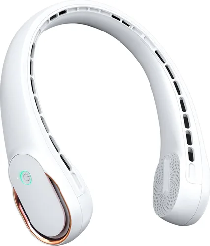 Vista 17 de FrSara Ventilador de cuello portátil sin aspas, 5200 mAh, 3 velocidades, viento envolvente de 360°, ultra silencioso, recargable por USB, ventilador