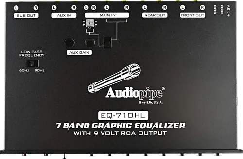 Vista 2 de Audiopipe Ecualizador gráfico de 7 bandas con controlador de línea Hi/Lo 9V (EQ-710HL)