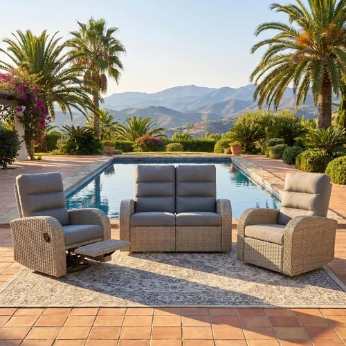 Vista 36 de LayinSun Sillón reclinable giratorio de mimbre de gran tamaño con respaldo ajustable y reposapiés, sillón reclinable para patio Gris