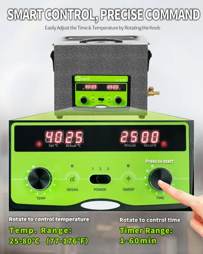 Vista 4 de ONEZILI Limpiador Ultrasónico de 6L, Limpiador Ultrasónico de Piezas de 180W 40kHz, Potencia Ajustable, Barrido y Desgasificación para Limpieza por