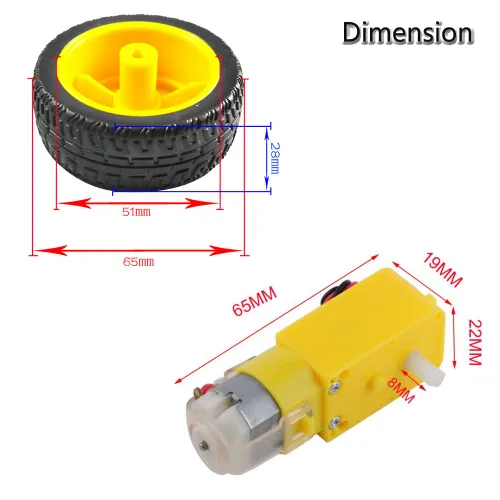 Vista 2 de Mini caja de cambios eléctrica de CC de doble eje con engranaje TT Motor de neumáticos de plástico Rueda DC 3-6V para Ar duino 1:48 Smart Car Robot