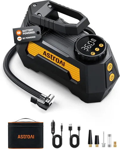 Vista 10 de AstroAI - Inflador de neumáticos - Compresor de aire portátil para neumáticos de auto - Bomba automática de 12 V CC con manómetro digital, 100 PSI