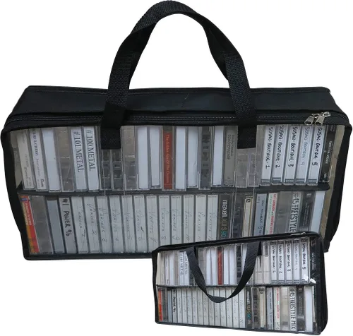 Vista 21 de Evelots Bolsa para Cintas de Casete - Organizador Transparente con Asas - Fácil de Transportar - Sin Polvo ni Humedad - Capacidad para 50 Cintas