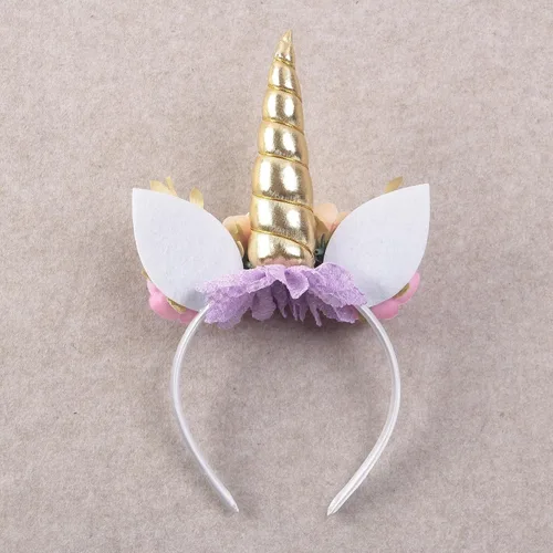 Vista 6 de Nishine Diadema de cuerno de unicornio con purpurina para niñas, diadema de camelia pony, banda para el pelo de flores, tiara para fiesta, regalo