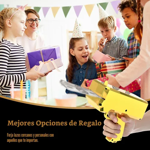 Vista 4 de Pistola de Dinero Tirador – RUVINCE Pistola de Dinero de Oro para Películas que se Ven Reales, Pistola de Utilería Haz que Llueva, Pistola