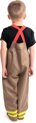 Vista 6 de Little Adventures Disfraz de bombero para niños, pantalones lavables a máquina, chaqueta y tirantes (el sombrero se vende por separado)
