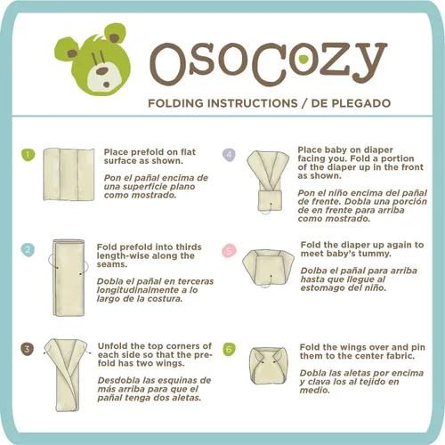 Vista 7 de OsoCozy Pañales de tela preplegados (1 doz), suaves, absorbentes, duraderos, 100% algodón