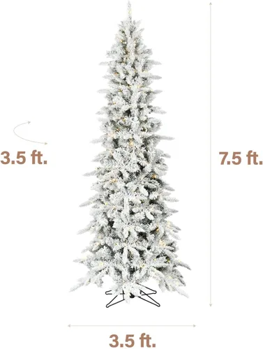 Vista 4 de Fraser Hill Farm - Árbol de Navidad delgado y nevado con base de metal, 7.5 pies de alto, artificial, Mountain Pine, luces LED, control remoto