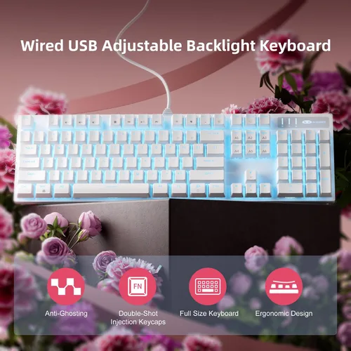 Vista 2 de MageGee Teclado Mecánico para Juegos, Teclado USB con Cable con Retroiluminación Ajustable, Nuevos Teclados Mecánicos Storm 100% Anti-ghosting