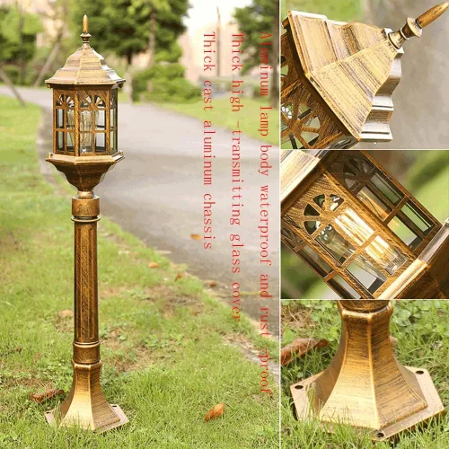 Vista 7 de Luces de poste al aire libre, IP23 impermeable lámpara de pie de metal vidrio pantalla césped luz villa paisaje comunidad jardín patio pasillo