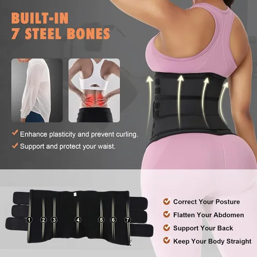 Vista 2 de FeelinGirl Workout Waist Trainer for Women Natural Latex Waist cincher Long Torso Three Belts