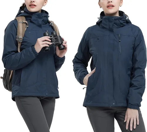 Vista 6 de CAMEL CROWN - Chaqueta de esquí para mujer, impermeable, 3 en 1, chaqueta de invierno resistente al viento, forro polar cálido, con capucha