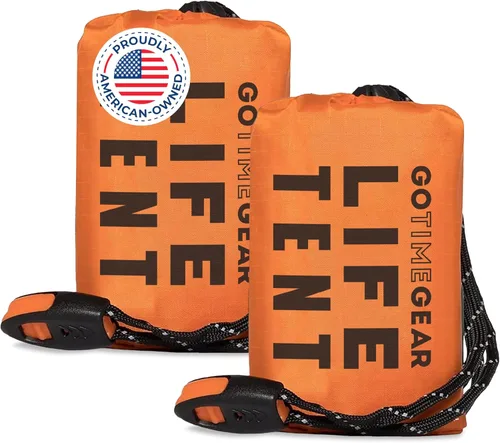 Vista 10 de Go Time Gear Tienda de campaña de supervivencia • Tienda de campaña de tubo de emergencia Mylar para 2 personas + Paracord • Protección para todo