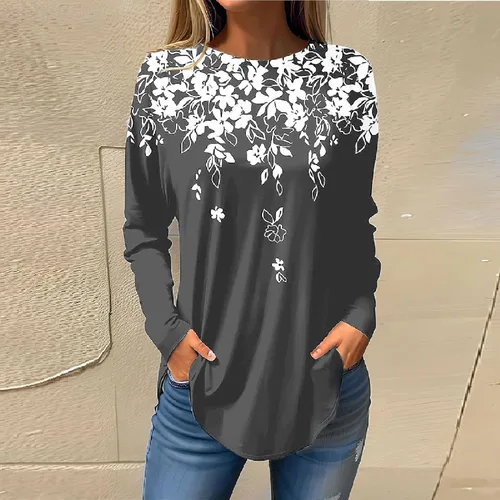 Vista 2 de Sweatshirt for Women Round Neck Long Sleeve Pullover Tops Printing Lightweight Outfits Hide Belly Sweatshirts